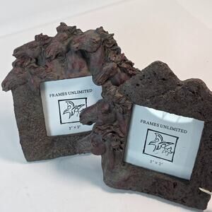 Rustic Western set of 2 Wild Horses Vintage Frames Unlimited 3x3 picture frames